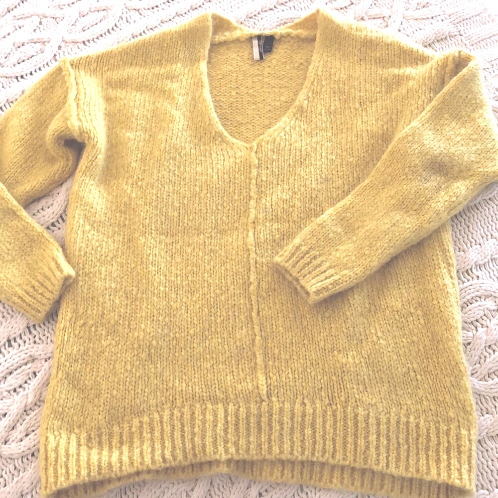Fluffy Butter Yellow V-Neck Sweater